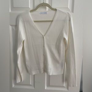Cream Ribbed Button-up Cardigan